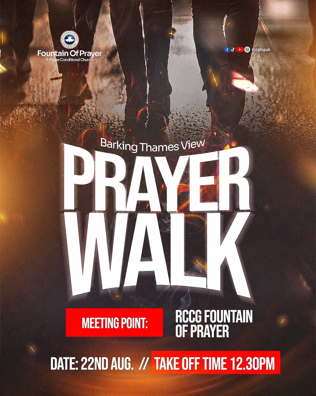 Prayer Walk flier — Barking Thames View, meeting point RCCG Fountain of Prayer, 22nd August